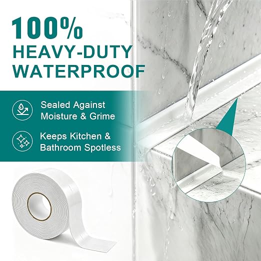 TOUSEA Professional Waterproof Caulk Strip - Self Adhesive White Sealing Tape for Toilet, Tub, Peel and Stick Backsplash Finisher - Renter Friendly, Easy Install (White-1.5IN-10.5FT-N01)