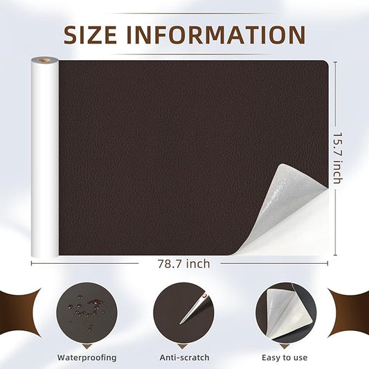 CHEIGHY Leather Repair Kit Self Adhesive Leather Repair Patch for Furniture 15.7X79 inch Vinyl Repair Kit for Couches Car Seats Sofa Office Chair Belt Jackets (Dark Coffee)