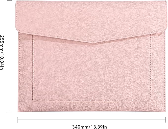 A4 Large Capacity Document Bag, Premium PU Leather File Holder, Multi-Color, Double-Layer Design, 13.39 x 10.04 Inches (Pink)