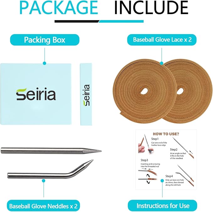 Baseball Glove Lace, Mitt Lace Repair Kit Softball 2 Leather Laces and 2 Lacing Needles for Catcher's Glove
