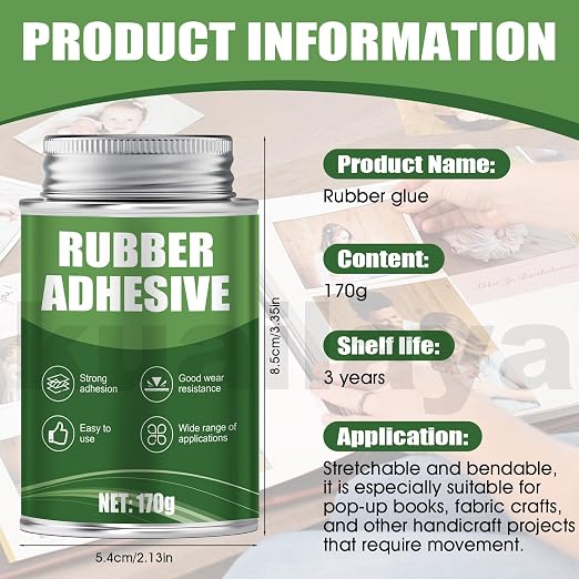 Rubber Cement Glue with Brush, Rubber Cement Bottles, Paper Cement | High-Toughness Elastic Adhesive, for Arts & DIY Crafts Projects, Paper, Leather, Fabric, Scrapbooking, 170g, Clear