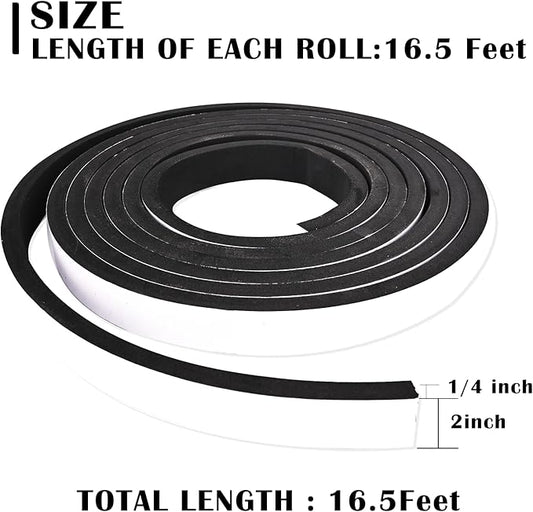 Black Foam Weathe Stripping 2 inch Wide x 1/4 inch Thick,Closed Cell Foam Tape with Self-Adhesive,Single Sided Weatherstripping for Window, Door Seal,High Density Weatherstrip 16.5 Feet