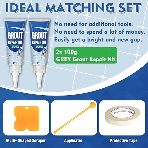 Tile Grout Repair Kit, 2 Pack White Fast Drying Grout Filler for Bathroom, Kitchen, Shower, Replace Grout Pen for Restore and Renew Tile Joints Line, Versatile Triple Use with Grout Sealer (Gray)