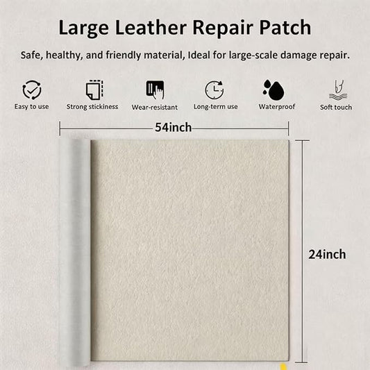 Hohylactic Leather Repair Patch 24x54 Inch, Self Adhesive Leather Repair Tape, Large Vinyl Repair Kit for Sofa Couch Furniture Car Seats, Strong Adhesion Waterproof Scratch Resistant Easy Cut (Beige)