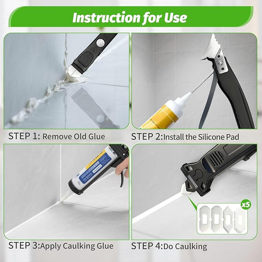 Caulking Tool 6 in 1 Sealant Finishing Tool & Grout Remover Scraper with 6 Silicone Pads, Sealant Removal and Trimming Tool with Squeegee for Bathroom, Window, Door, Kitchen