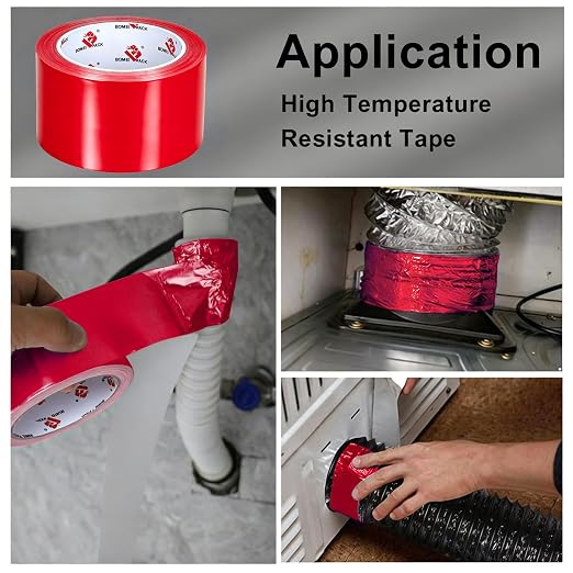 BOMEI PACK Aluminum Foil Tape,Heavy Duty Metal Foil Duct Tape (Red, 3 Inch)