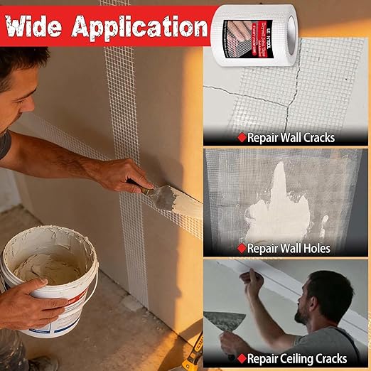 Single Roll Drywall Tape 6" Wide X 82 FT Heavy Duty Self-Adhesive Wall Crack and Seam Patch Fiber Mesh Crack Patch Wall Repair Fabric for Repairing Ceiling, Patching Up Holes