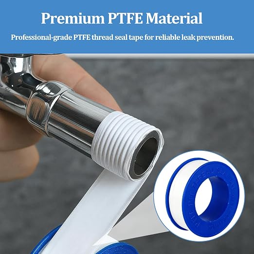 6 Pack PTFE Plumbers Tape Professional Thread Seal Tape for Pipe Sealing, Teflon Tape for Plumbing Leak Prevention, Suitable for Home, Office, and Industrial Use (1/2" x 393")