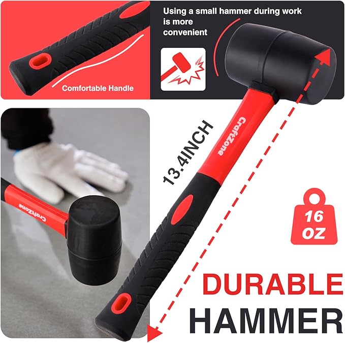 4PC Laminate Flooring Tools, Floor Gap Repair Tool Set with Suction Cup & Rubber Mallet Hammer, Fixer Tool for Floating Wood Floors