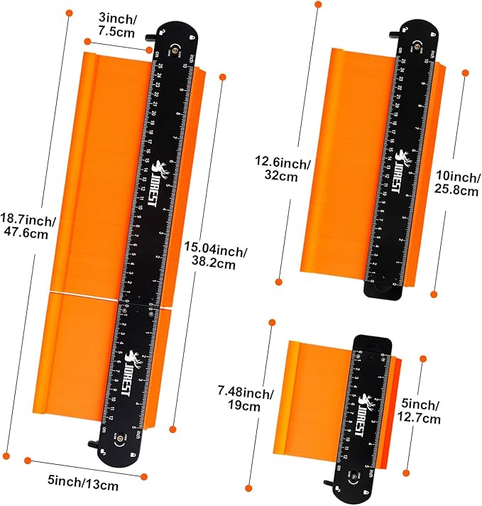 JOREST Connectable Contour Gauge (10+5 Inch), Gifts Ideas for Men Dad Handyman Husband Him, Shape Profile Duplicator with Lock, Outline Angle Measuring Tool, Template Tool, Tile Flooring, Scribe Edge