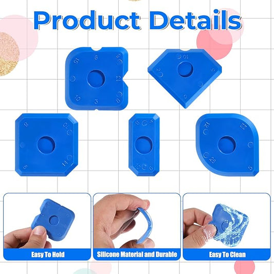 Giantree 10 Pcs Silicone Caulking Tool Set, Caulk Tool, Plastic Silicone Caulking Tools, Portable Sealant Scraper Window Sealant Smoothing Scraper for Kitchen Bathroom Floor Sink Joint (Blue)