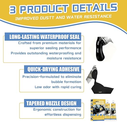 Window Sealant Black Silicone Sealant Water-Repellent Durable Sturdy, High Temperature Versatile Sealing Windscreen Sealant for Car Headlights, Rubber Seals (Yellow)