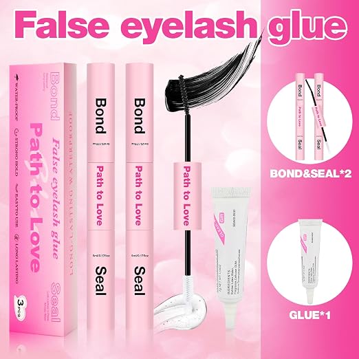 Professional Lash Cluster Glue Kit – 150H Strong Hold Bond & Seal Waterproof Eyelash Glue,Long-Lasting Adhesive for DIY Cluster Lashes,Home Use,Beginners & Pros (Black,3-Pack 2x5ml+5ml+0.24oz)