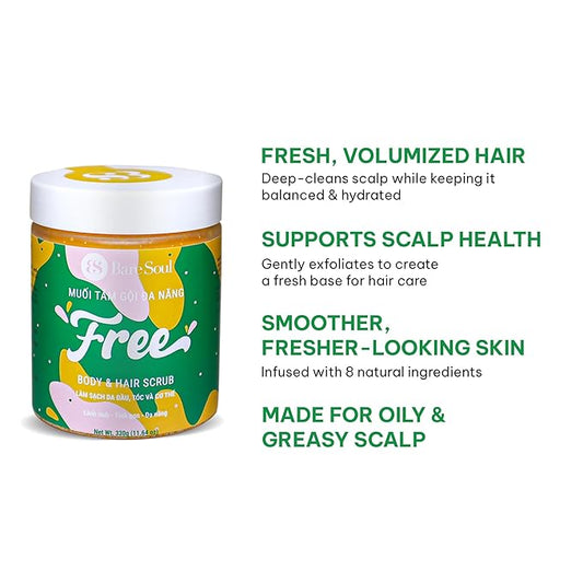 FREE Body & Hair Scrub 11.6 Oz | 330g - Natural Exfoliating Scalp Scrub and Body Scrub for Deep Cleansing, Gentle Exfoliation, and Nourishment with Sea Salt and Essential Oils