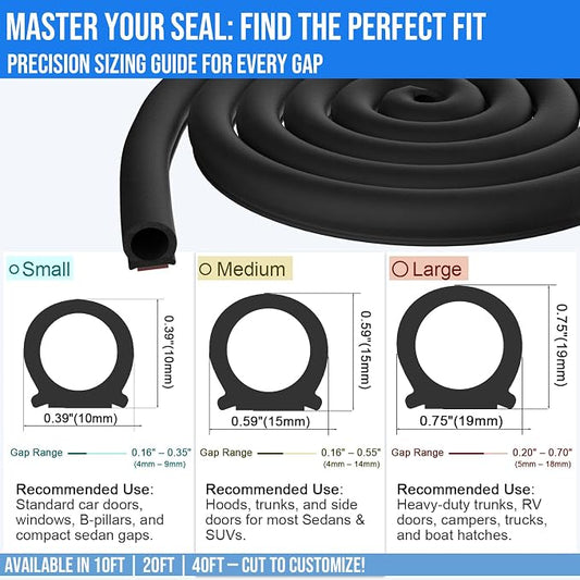 alophoty 20 Ft Rubber Weather Stripping Door Seal, D Shaped Automotive Weather Stripping, Car Door Seal Strip, Self Adhesive Soundproofing Weatherstripping for Doors Windows Car Truck Auto RV