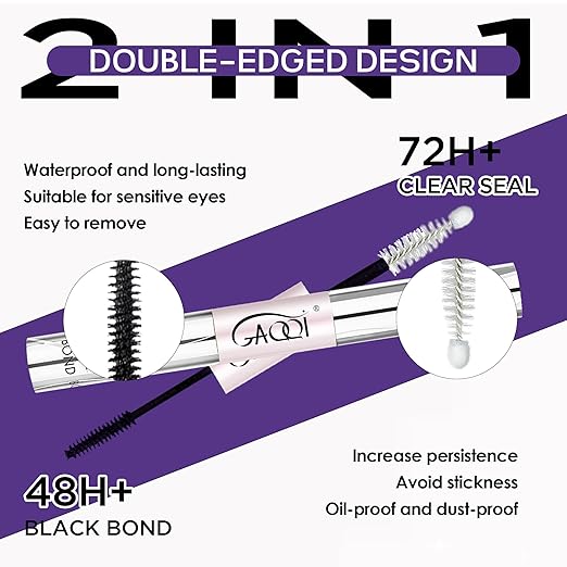 GAQQI Lash Cluster Glue, Lash Bond and Seal Waterproof, Bond & Seal Eyelash Glue for Clusters, Eyelash Adhesive Black Long-Lasting 72H, Latex-Free(5ml+5ml)
