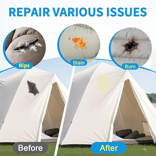 Waterproof Nylon Fabric Repair Tape Tent Repair Kit, 4pcs Outdoor Gear Tenacious Fix Tape, Self-Adhesive Fabric Patches for Clothes, Down Puffer Jacket, Tent, Sleeping Bag, Backpack, White