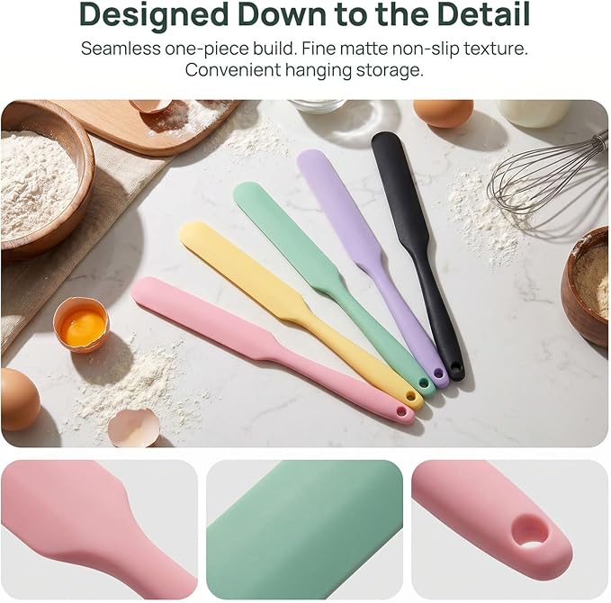 5Pcs Silicone Jar Spatulas Set, Non-Stick Heat Resistant Jam Spreader, Heat Resistant 572°F, Food-grade Cream Spatulas, Flexible Kitchen Scraper Tools for Mixing, Baking, and Cooking