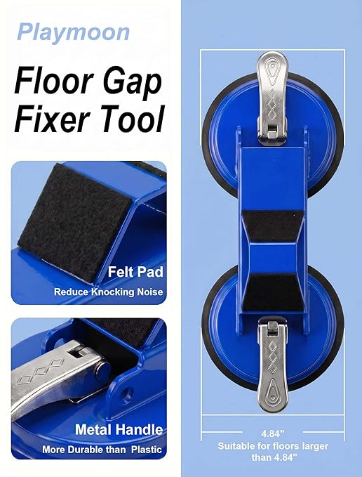 PlayMoon Floor Gap Fixer Tool, Heavy Duty Dual Suction Cup Floor Gap Repair Tool with Metal Levers for Laminate Flooring Engineered Hardwood and Vinyl Plank (Blue)