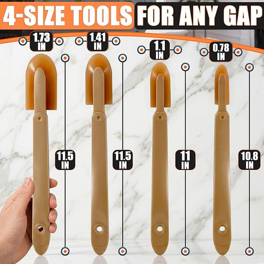 4-Piece Caulking Tool Kit for Silicone Sealant & Grout – Finishing & Smoothing Caulk Tool Set for Bathroom, Kitchen, Tile & Window – Reusable Urethane Rubber Tips with ABS Handle, Sizes 0.78"-1.73"