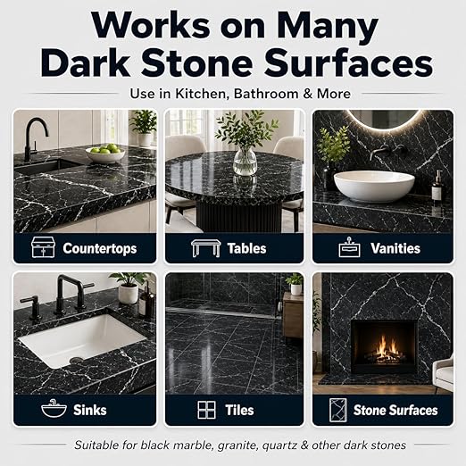 Black Quartz Countertop Repair Kit, Professional Tile, Marble and Granite Repair Kit for Edge Chips, Cracks, Scratches and Holes on Quartz, Marble, Porcelain and Other Stone Surfaces