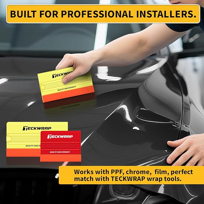 TECKWRAP Felt Squeegee for Vinyl Wrap, Scraper Tool with 2 Hardness Options for PPF, Tint & Decals, Inkjet Vinyl Sticker Paper & Wallpaper (Yellow Soft/Red Hard)