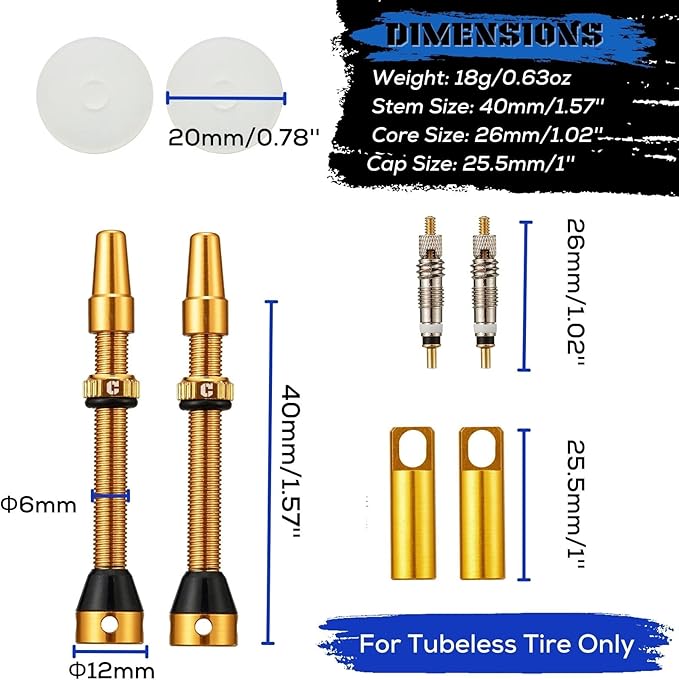 Corki Cycles Tubeless Presta Valve Stem 40 44 55 60 80 100mm with 2PCS Valve Core and 2PCS Remover Tool (Black Red Gold Rainbow)