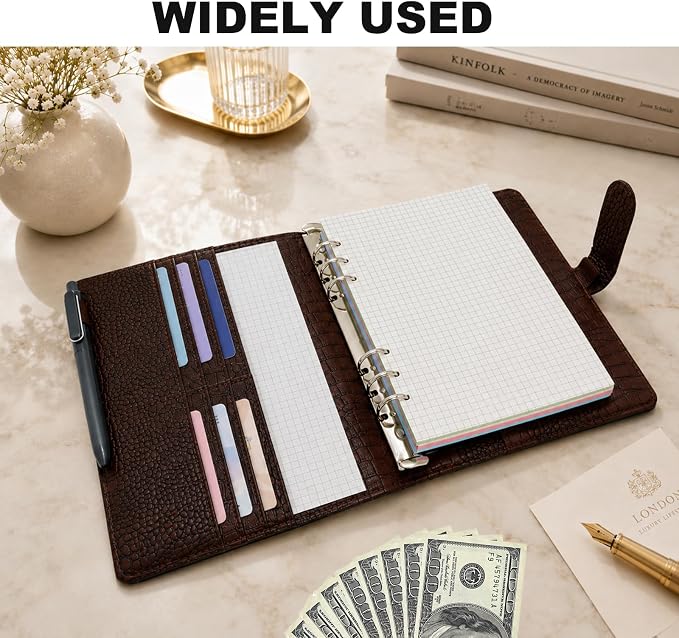 Convend A5/A6 Refillable 6 Ring Binder Cover, Crocodile-Embossed PU Leather with Magnetic Closure, Premium Look and Feel, Compatible with Standard Planner Inserts,(Brown)