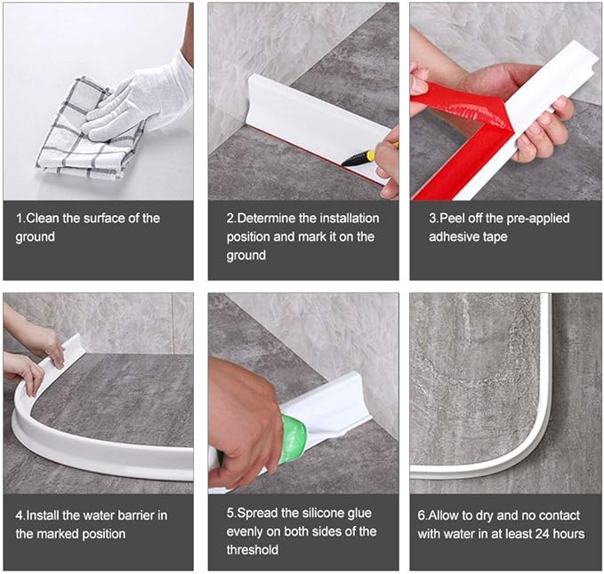 98Inch Collapsible Threshold Water Dam 1.5" high Walkin Shower Guard To Keep Water In Shower Stall Water Barrier Silicone For Dry And Wet Bathroom Kitchen Wheelchair Accessible