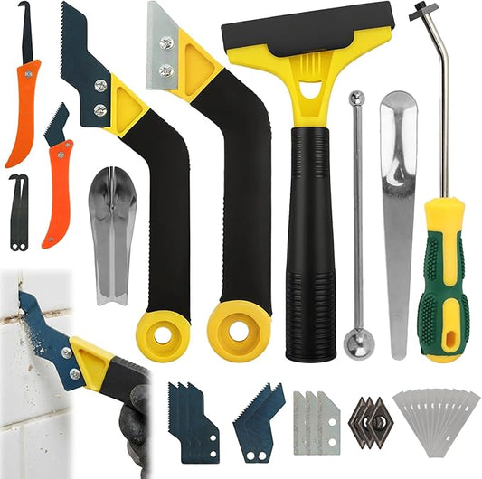 37-Piece Grout Removal Tool Kit, Tungsten Carbide Blades & Ergonomic Handle, 9-in-1 Grout Saw and Caulk Remover for Bathroom, Shower, Floor Tile Cleaning and Repair