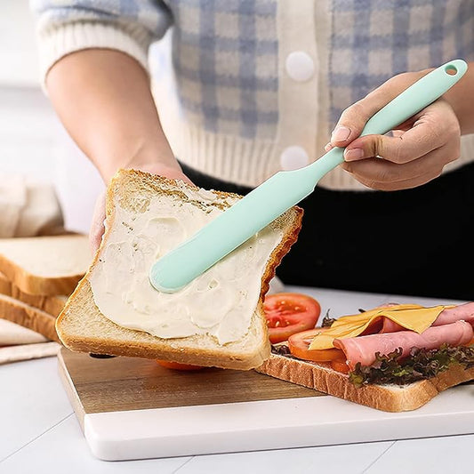 3Pcs Silicone Jar Spatula Long Handle Kitchen Spatulas for Mixing, Scraping, and Spreading,Ideal for Jars, Baking, Cake Icing, Cream, Butter, and Batter Kitchen Tool (Purple, Pink, Green)