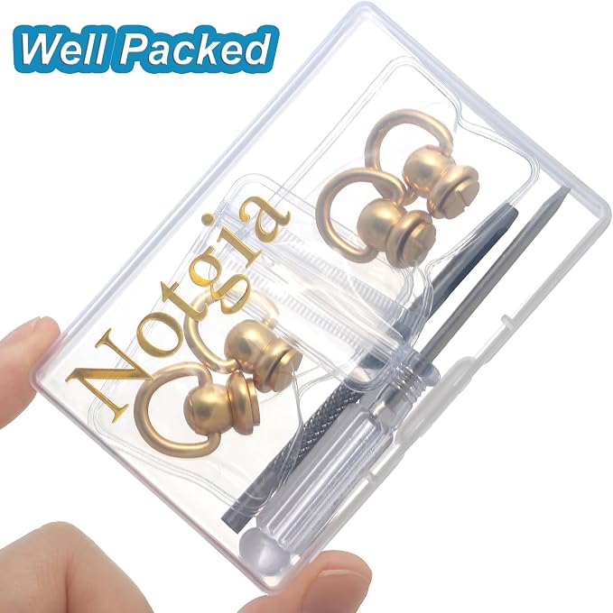 Notgia 4Pcs D Rings for Purse Brass Rivets for Leather Rotatable Purse Strap Hardware Ball Button Studs for Handbag D Rings Chicago Screws for Repair Purse Dog Collar Leather Crafts (Gold)