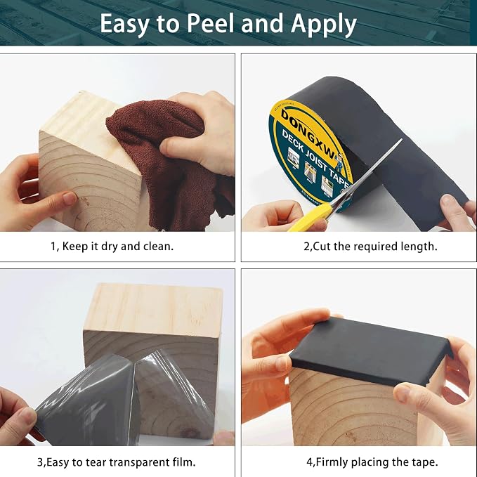 Dongxw Joist Tape for Decking 2" x 50', 8 Rolls Butyl Deck Flashing Tape, Weather-Resistant and Waterproof, Self-Adhesive for Wood Joists, Decks, Beams, Roofs, RV Repairs