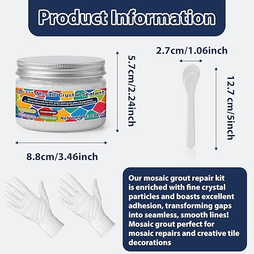 200g White Crystal Mosaic Grout, Handmade Grouting Filling Gaps Mosaic Tile Grout, Perfect Choice for DIY Craft Projects Mosaics