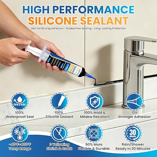SHIELDOM RTV Silicone Sealant Adhesive 100% Waterproof - No Caulking Gun Needed Silicone Caulk - High-Strength Flexible Shrink & Crack Proof Sealing for Cars, Bathroom, Kitchen, Windows Black 1.4oz
