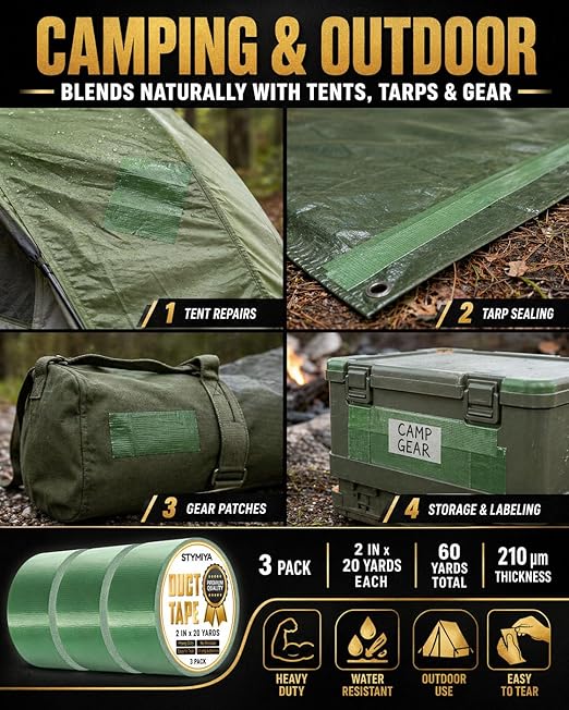 Black Duct Tape Heavy Duty: Wide Waterproof Outdoor Duck Furniture Repair Tape Bulk - Strong Adhesive Weather UV Resistant No-Residue Masking Tapes Patterns Variety Pack (3, Green)