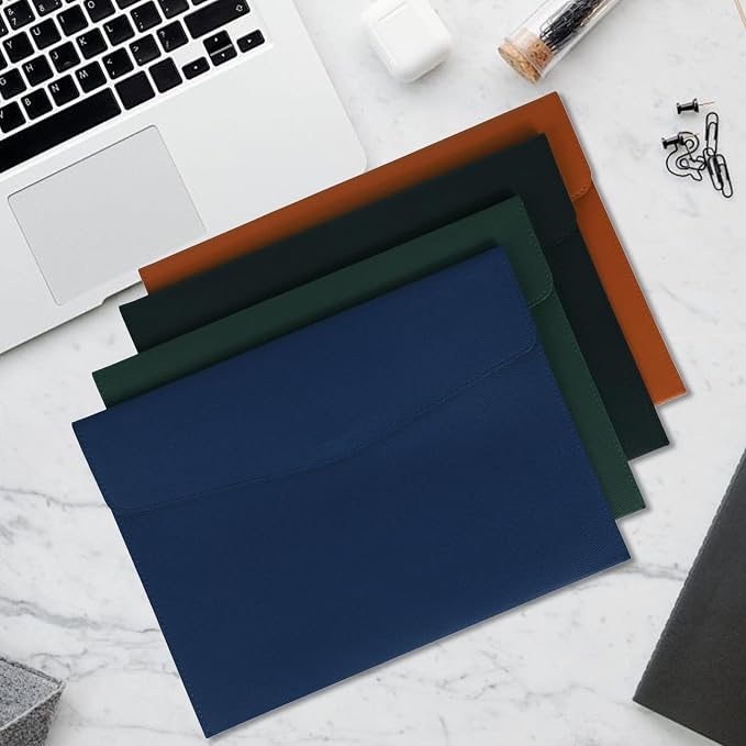 MultiBey A4 Document Holder, PU Leather File Folder, File Organizer Filing Envelope Portfolio Case with Magnetic Snap Button for Home School Office Stationery Blue