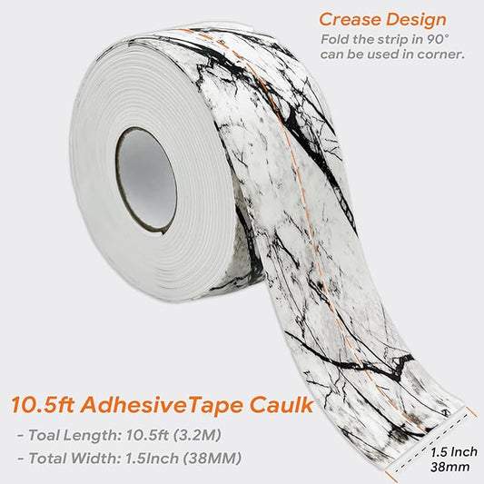 UIOCSSC Caulk Tape Strip, 1.5" x 10.5Ft Self Adhesive Bath & Kitchen Sealant Strip, PVC Waterproof Sealing Tape for Bathtub Toilet Bathroom Shower Kitchen Sink