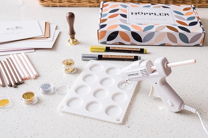 Hoppler Premium Wax Seal Kit with Seal Gun, Wax Sticks, a Flower Stamp, 12 Cavity Silicone Mold, and Extra Additions to Make Seals Stand Out and Make Invitations in Bulk. (Light Pink)