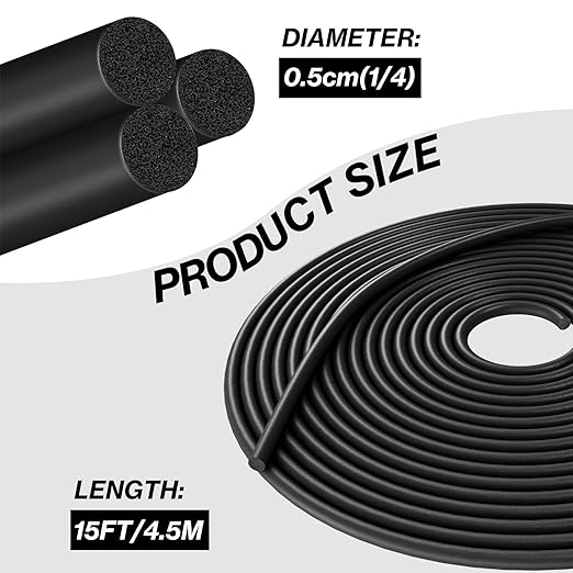 1/4 * 15FT Black Backer Rod Filler Weather Strip Seal Saver Concrete Expansion Joint for Gaps and Joints
