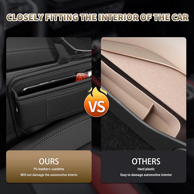 Kwak's Car Seat Gap Filler Organizer 2pcs – Fits 0.2“–1.2” Seat Gaps, Premium PU Leather Seat Gap Plug for Car SUV Truck, Stops Phone/Keys from Dropping, Extra Cup Holder for Car (Red)