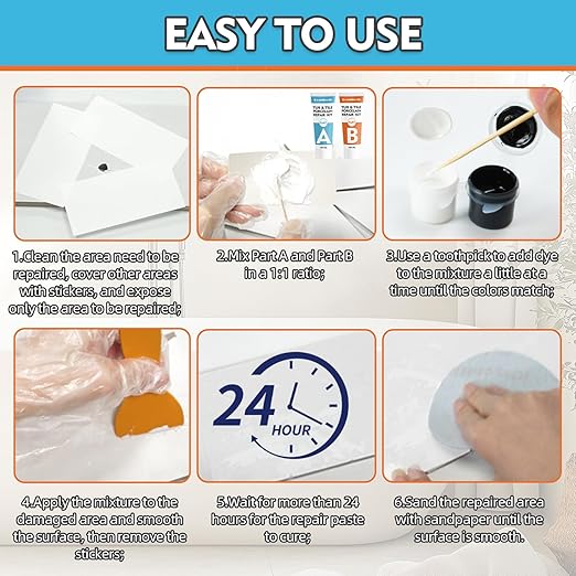 Bondtech Porcelain Repair Kit, White Bathtub & Tile Repair Kit, for Tub, Enamel, Fiberglass, Acrylic, Porcelain, Ceramic, Marble, Granite, Chips, Dents, Cracks, Hole (100)