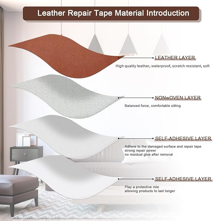 JDLUGH Sofa Leather Repair Patch Tape 15x60 Inch Large Self Adhesive Leather Sofa, Car Seat, Leather Furniture, Vinyl Repair Patch Kit (15x60 Inch, Brown 4.0 / Orange-Brown)
