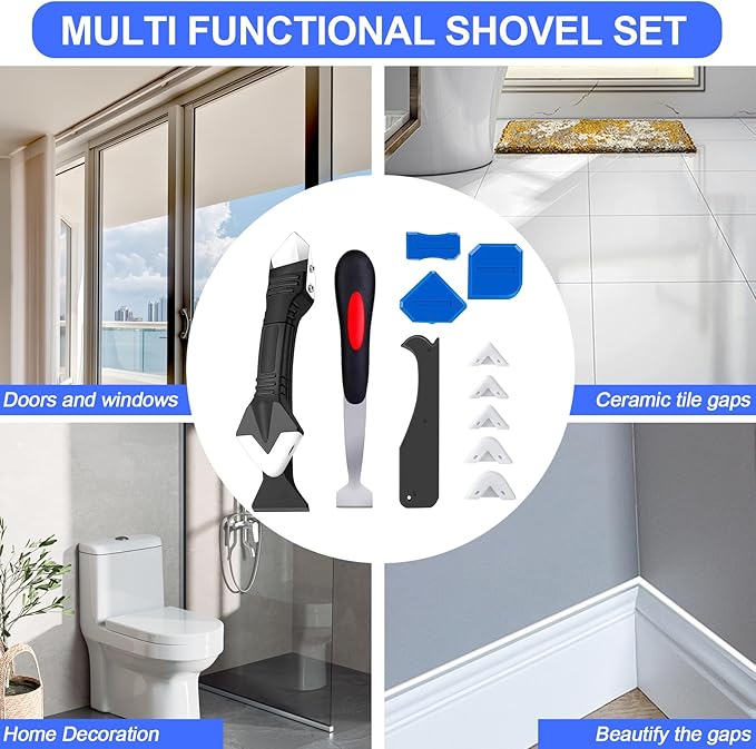 Silicone Caulking Tools - Sealant Finishing Tools Paste Removal Scraper, Caulk Remover, Glazing Corner Scraper, Rubber Handled Stainless Steel Knife