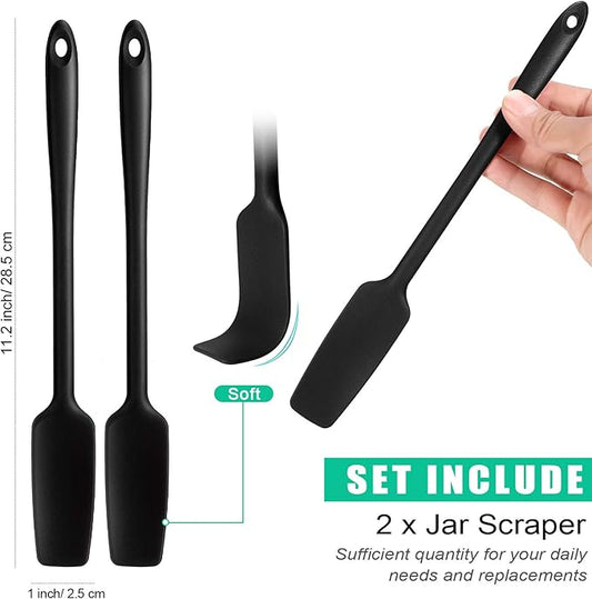 Patelai 2 Pieces Silicone Jar Spatula with Long Handle Heat Resistant Kitchen Scraper Spatula Non Stick Rubber Silicone Scraper for Jam Smoothies Blenders Cooking Baking Stirring (Black)