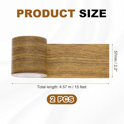 uxcell 2 Pcs Wood Grain Repair Tape, 2.2" x 15ft Self Adhesive Wood Grain Colored Duct Tape Waterproof Repair Patch for Furniture Floor Scratch Fix, Baseboards, DIY Decor, Brown Oak