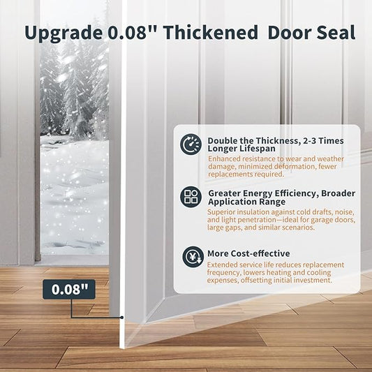Wide Silicone Weather Stripping Door Seal with Strong Adhesive 2" x 20 ft, Extra Thick 0.08" Draft Stopper Tape for Door Frame, Side and Bottom Gaps Strip for Glass Shower, Transparent