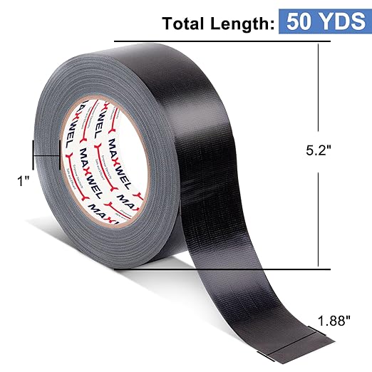 Black Duct Tape Heavy Duty - 3 Rolls Total 150 Yards 1.88 Inch Strong Adhesive Waterproof No Residue Tear by Hand Black Duct Tape for All Purpose Home Repairs Industrial Professional Use