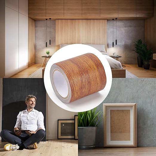 GORGECRAFT 2.2 Inch x 15Ft Wood Grain Repair Tape Textured Adhesive Repair Tape Self Adhesive Patch Realistic High-Adhesive Simulation for Desk Chair Door Floor Furniture(Peru)