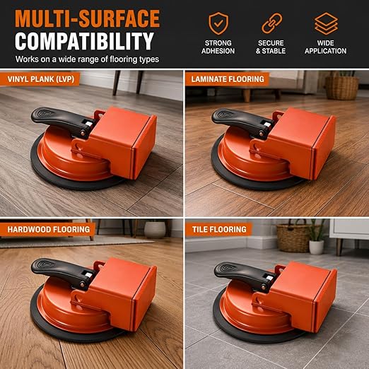 Floor Gap Fixer Tool for Laminate Floor, Vinyl Plank (LVP), Laminate, Hardwood & Tile Flooring,Vacuum Suction Cup & Rubber Anti-Slip Cushion Pad, Eliminate Unsightly Gaps Instantly (with Mallet)